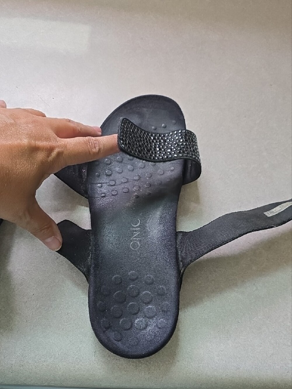 Vionic Black Double-Strap Jeweled Slide Sandals - Picture 4 of 5